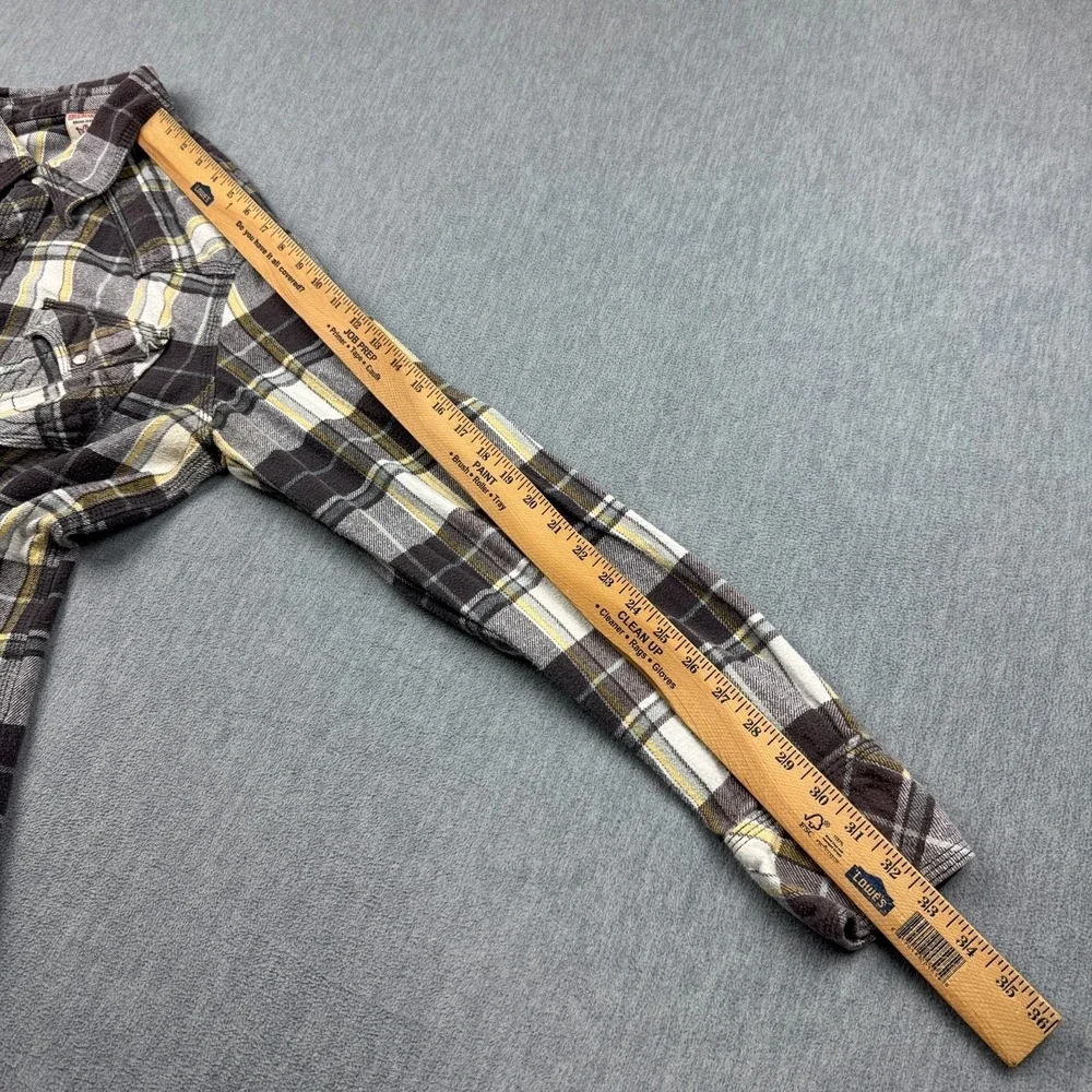 True Religion Shirt‎ Men 2XL XXL Brown Plaid Snap Button Up Flannel Long Sleeve